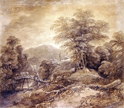 Paysage de montagne boisé avec berger et vaches traversant, 1759 - Thomas Gainsborough